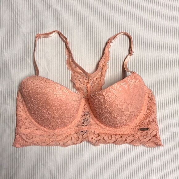 XOXO Pink Lace Racerback Bralette 34B Small Light Padding Padded Longline - Picture 2 of 6